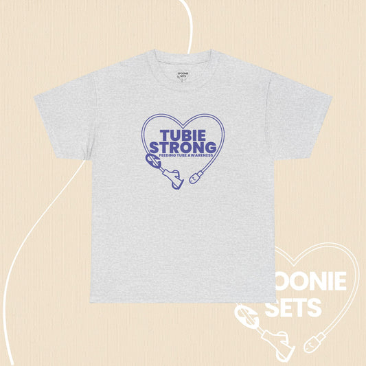 Tubie Strong T-Shirt: Feeding Tube Heart - Medical Awareness Tee-T-Shirt-2-16104521232113186256-Ash-S-Spoonie Sets
