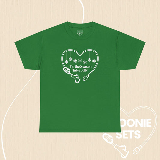 Christmas Feeding Tube Heart T-Shirt: Medical Awareness and Chronic Illness Shirt-T-Shirt-2-25510510713507889467-Turf Green-S-Spoonie Sets