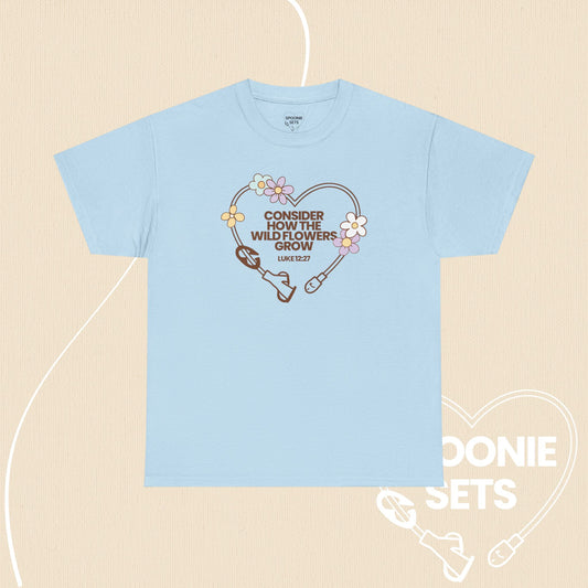 Wildflowers Feeding Tube Heart T-Shirt: Medical Awareness, Christian Faith-T-Shirt-2-23926614219618758408-Light Blue-S-Spoonie Sets