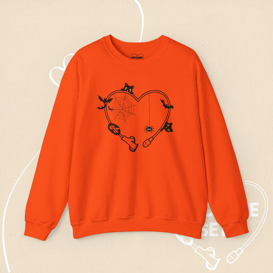 Halloween Feeding Tube Heart Sweatshirt: Medical Awareness Spooky Sweater-Sweatshirt-2-76221956455141648548-S-Orange-Spoonie Sets