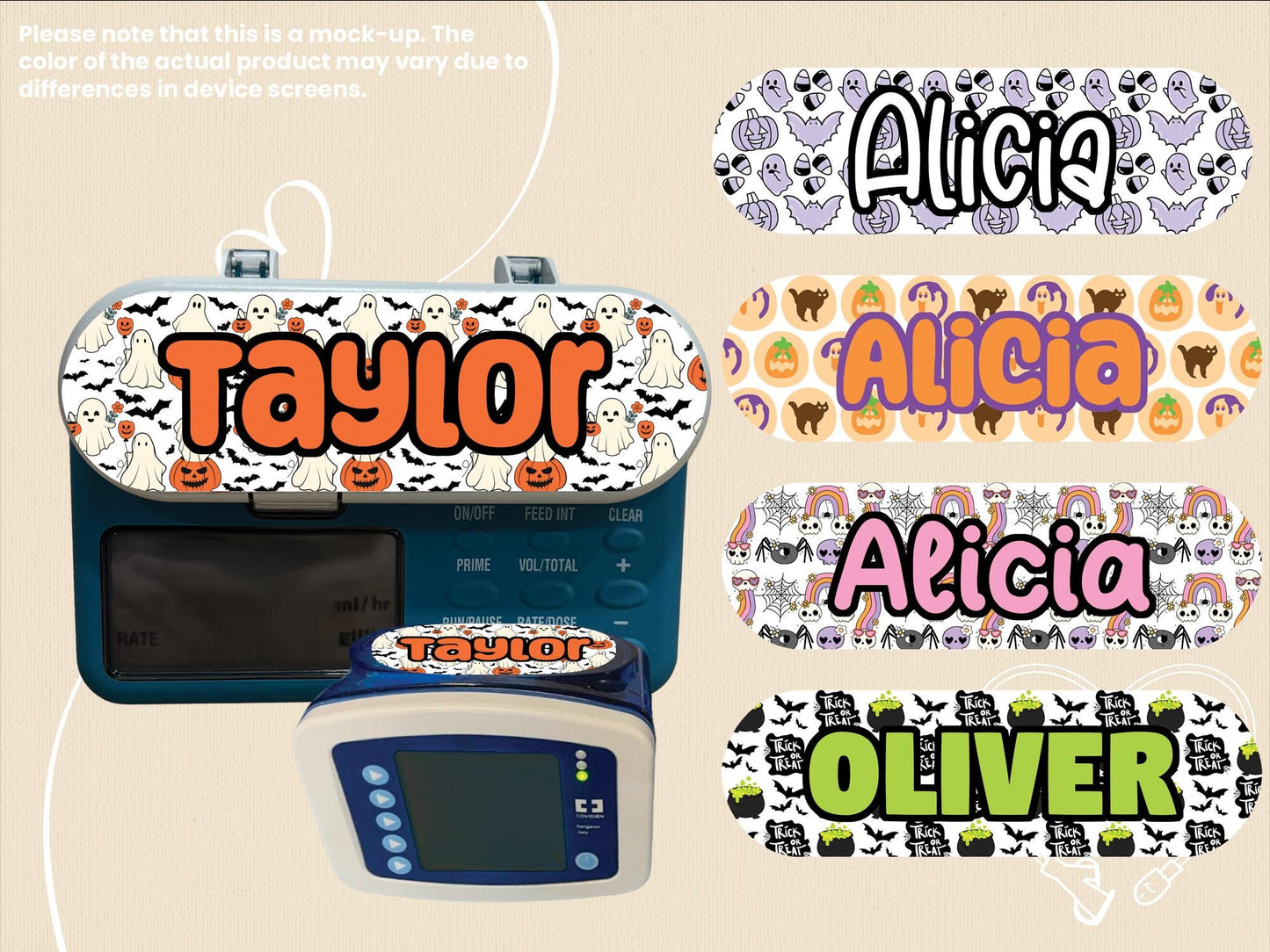 Halloween Feeding Tube Pump Sticker: Pumpkin Ghosts, Skulls, Spiders