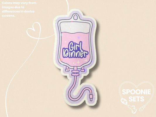 Girl Dinner TPN Bag Sticker: Holo Glitter Parenteral Nutrition Decal-1-Spoonie Sets