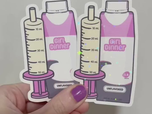 Girl Dinner Formula Bottle and Syringe Sticker: Holo Glitter Tubie Decal