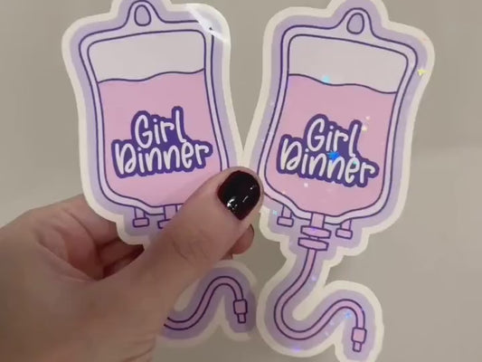 Girl Dinner TPN Bag Sticker: Holo Glitter Parenteral Nutrition Decal