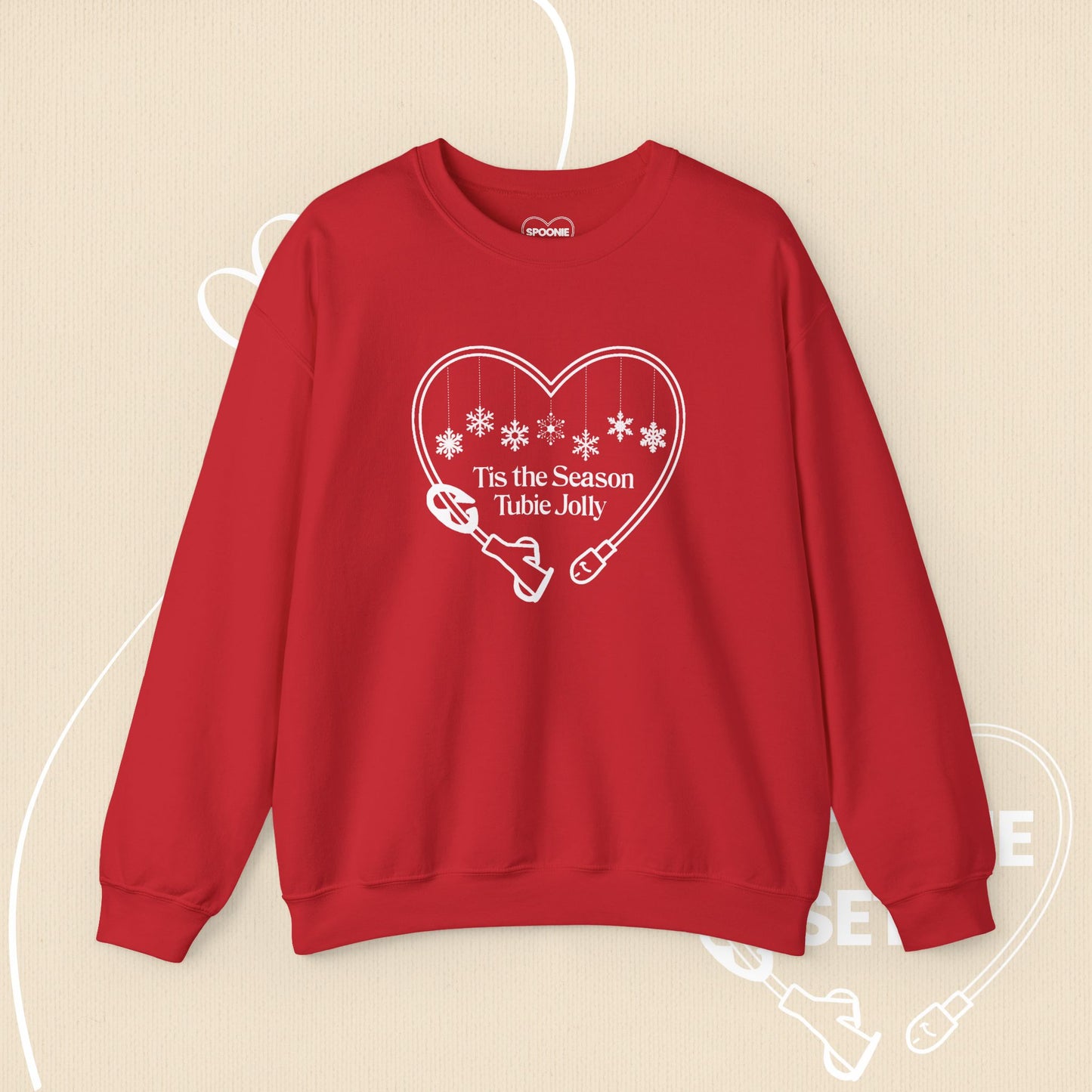 Christmas Feeding Tube Heart Sweatshirt: Festive Medical Awareness and Chronic Illness Support-Sweatshirt-1-27292693122428572525-S-Red-Spoonie Sets
