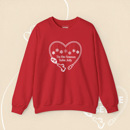 Christmas Feeding Tube Heart Sweatshirt: Festive Medical Awareness and Chronic Illness Support-Sweatshirt-1-27292693122428572525-S-Red-Spoonie Sets