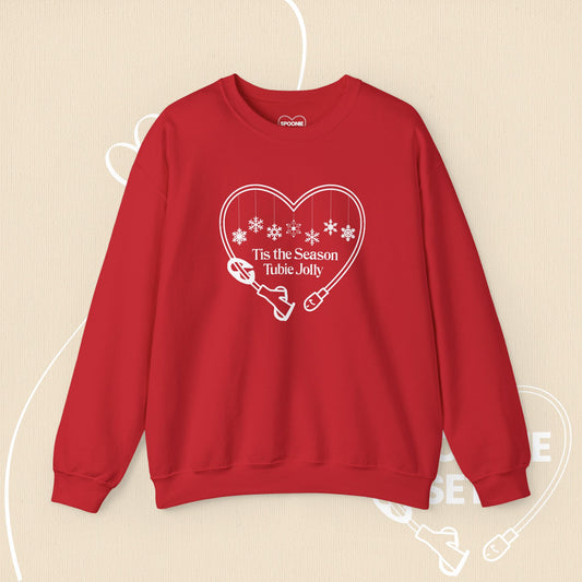 Christmas Feeding Tube Heart Sweatshirt: Festive Medical Awareness and Chronic Illness Support-Sweatshirt-1-27292693122428572525-S-Red-Spoonie Sets