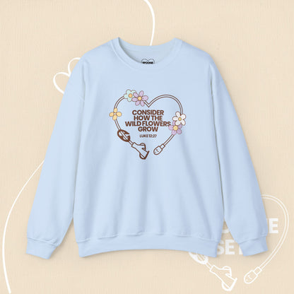 Wildflower Feeding Tube Heart Sweatshirt: Medical Awareness, Christian Faith-Sweatshirt-3-17872820044733427900-S-Light Blue-Spoonie Sets