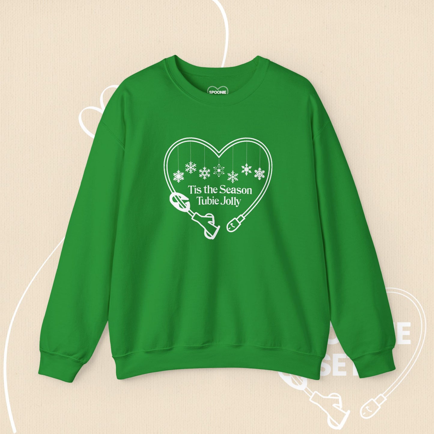 Christmas Feeding Tube Heart Sweatshirt: Festive Medical Awareness and Chronic Illness Support-Sweatshirt-2-16048724676263011006-S-Irish Green-Spoonie Sets