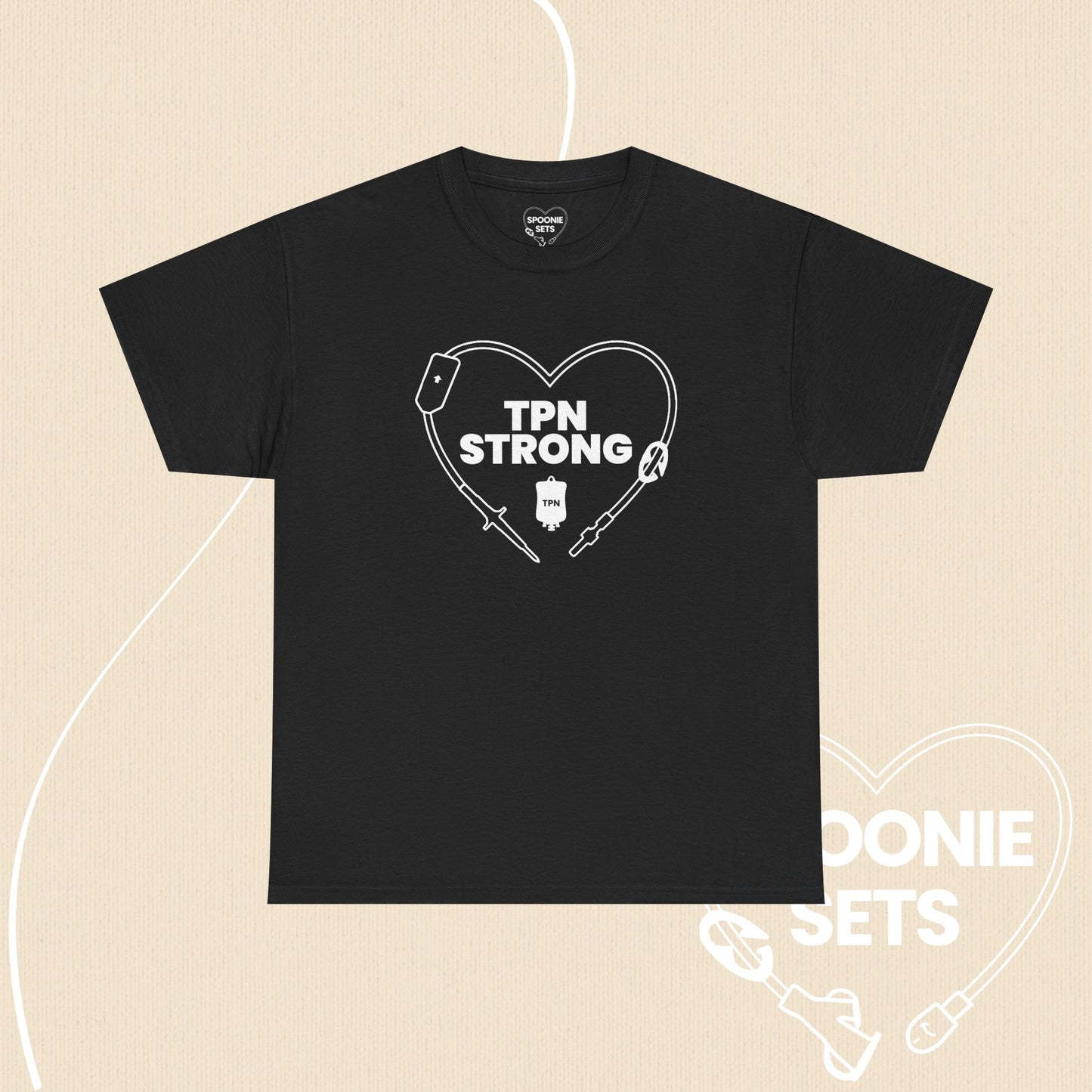 TPN Strong Heart T-Shirt: Parenteral Nutrition Awareness-T-Shirt-1-29003051685529635532-Black-S-Spoonie Sets