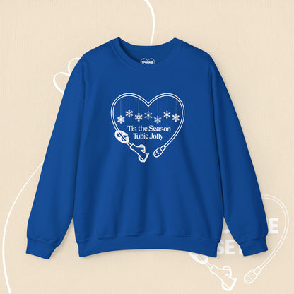 Christmas Feeding Tube Heart Sweatshirt: Festive Medical Awareness and Chronic Illness Support-Sweatshirt-3-27637682696575006575-S-Royal-Spoonie Sets