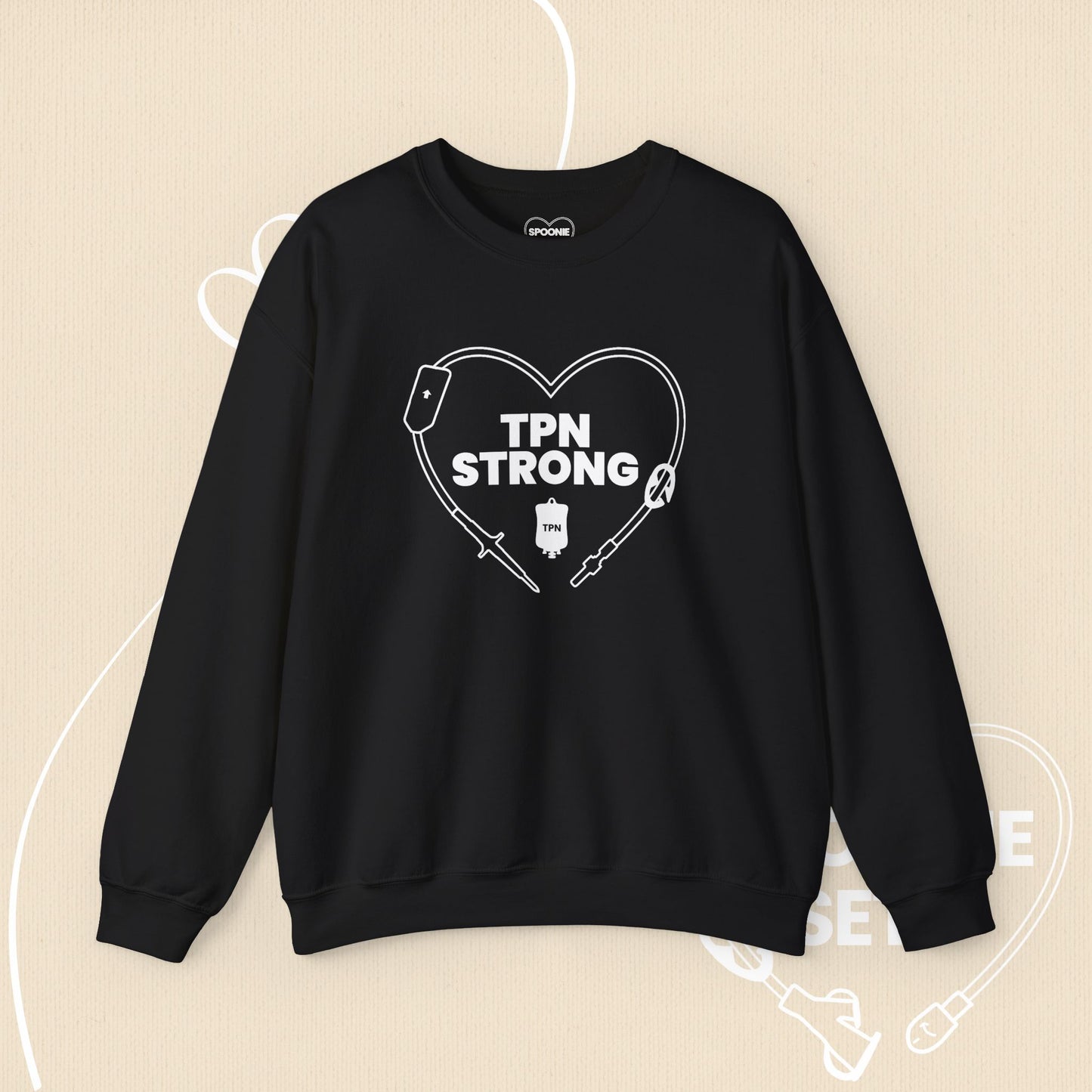 TPN Strong Heart Sweatshirt: Chronic Illness & Parenteral Nutrition Awareness-Sweatshirt-1-31850368606232386037-S-Black-Spoonie Sets
