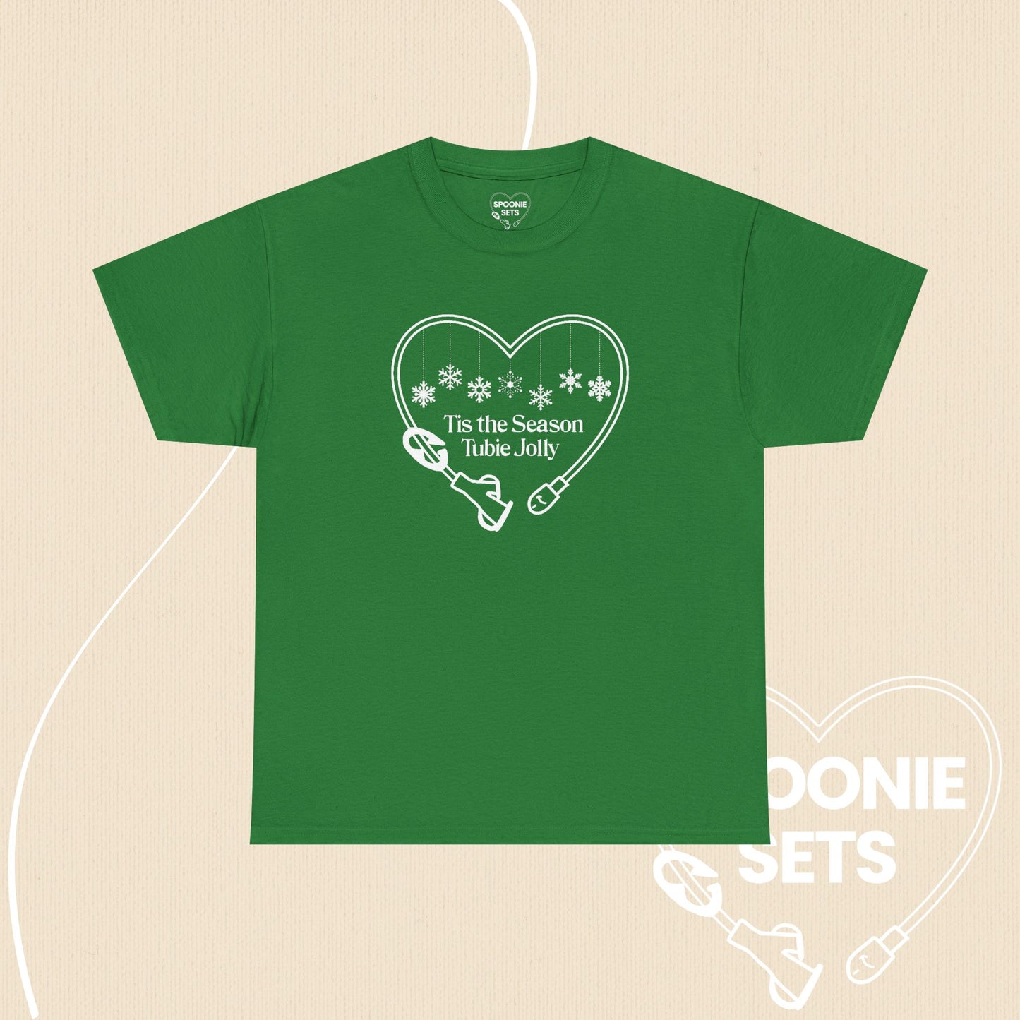 Christmas Feeding Tube Heart T-Shirt: Medical Awareness and Chronic Illness Shirt-T-Shirt-2-25510510713507889467-Turf Green-S-Spoonie Sets