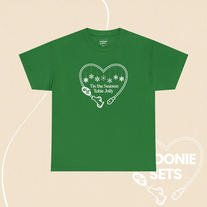 Christmas Feeding Tube Heart T-Shirt: Medical Awareness and Chronic Illness Shirt-T-Shirt-2-25510510713507889467-Turf Green-S-Spoonie Sets