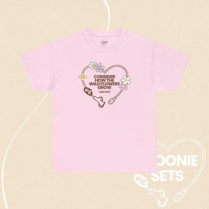 Wildflowers Feeding Tube Heart T-Shirt: Medical Awareness, Christian Faith-T-Shirt-3-63603797381228183944-Light Pink-S-Spoonie Sets