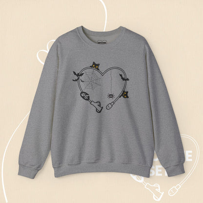 Halloween Feeding Tube Heart Sweatshirt: Medical Awareness Spooky Sweater-Sweatshirt-3-40715950260736082963-S-Graphite Heather-Spoonie Sets