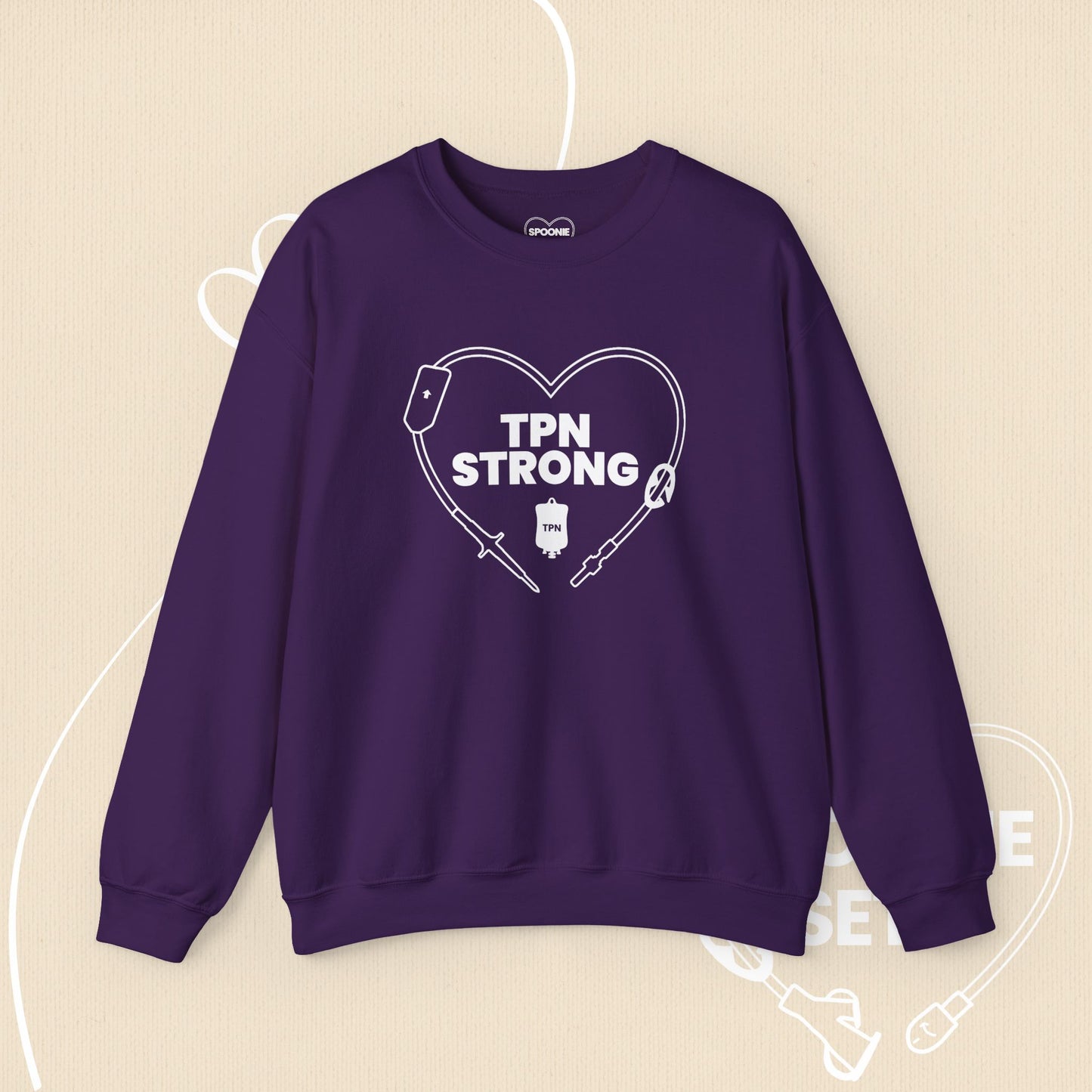 TPN Strong Heart Sweatshirt: Chronic Illness & Parenteral Nutrition Awareness-Sweatshirt-3-19642068074425830648-S-Purple-Spoonie Sets