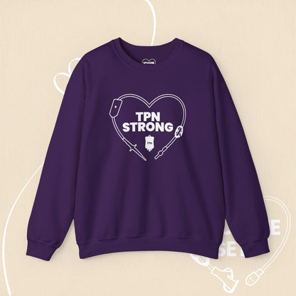 TPN Strong Heart Sweatshirt: Chronic Illness & Parenteral Nutrition Awareness-Sweatshirt-3-19642068074425830648-S-Purple-Spoonie Sets