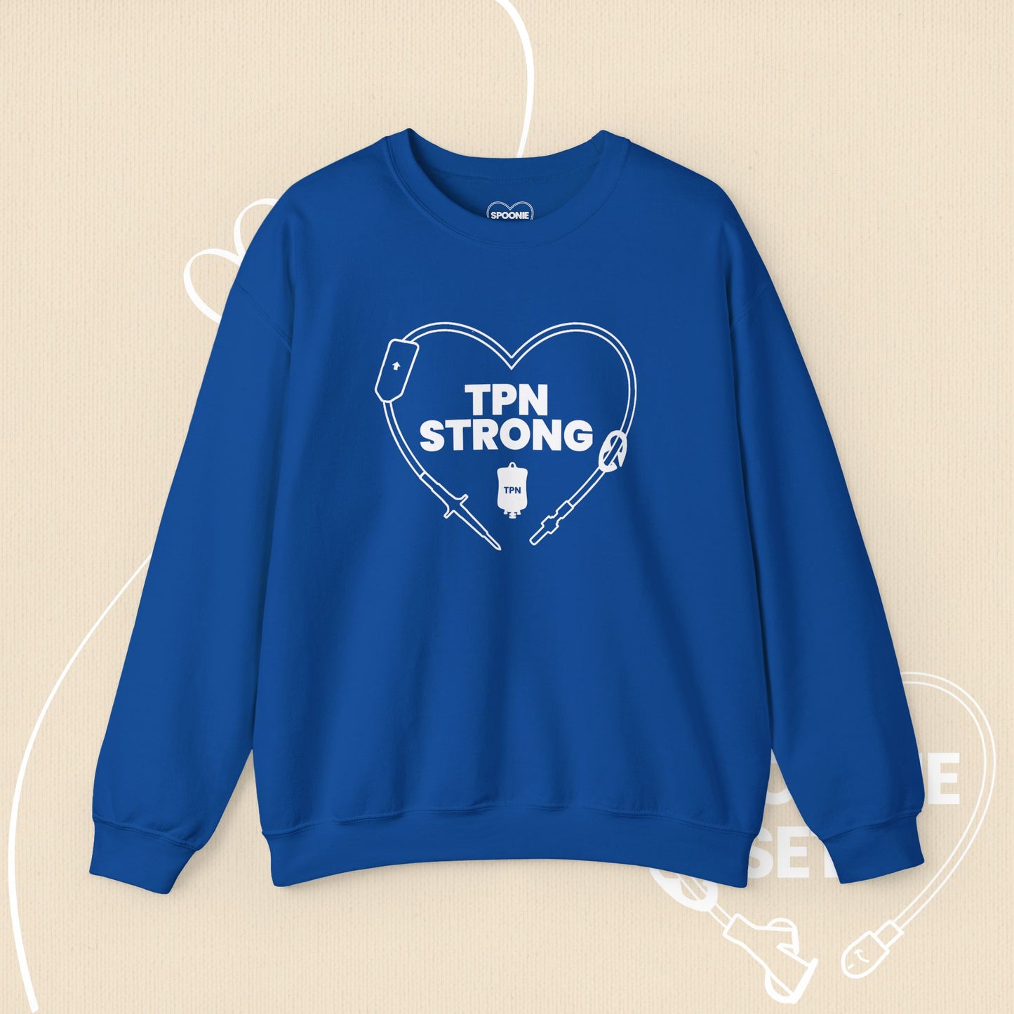 TPN Strong Heart Sweatshirt: Chronic Illness & Parenteral Nutrition Awareness-Sweatshirt-2-33018876274743869021-S-Royal-Spoonie Sets