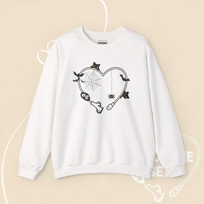 Halloween Feeding Tube Heart Sweatshirt: Medical Awareness Spooky Sweater-Sweatshirt-1-50624574911010477558-S-White-Spoonie Sets