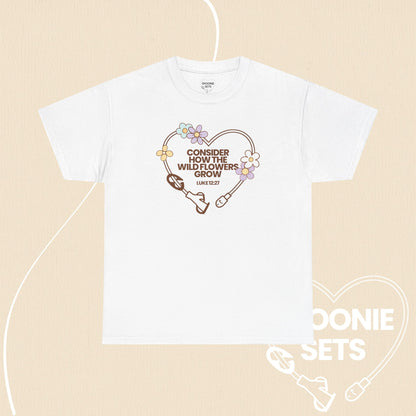 Wildflowers Feeding Tube Heart T-Shirt: Medical Awareness, Christian Faith-T-Shirt-1-64797065764948929463-White-S-Spoonie Sets