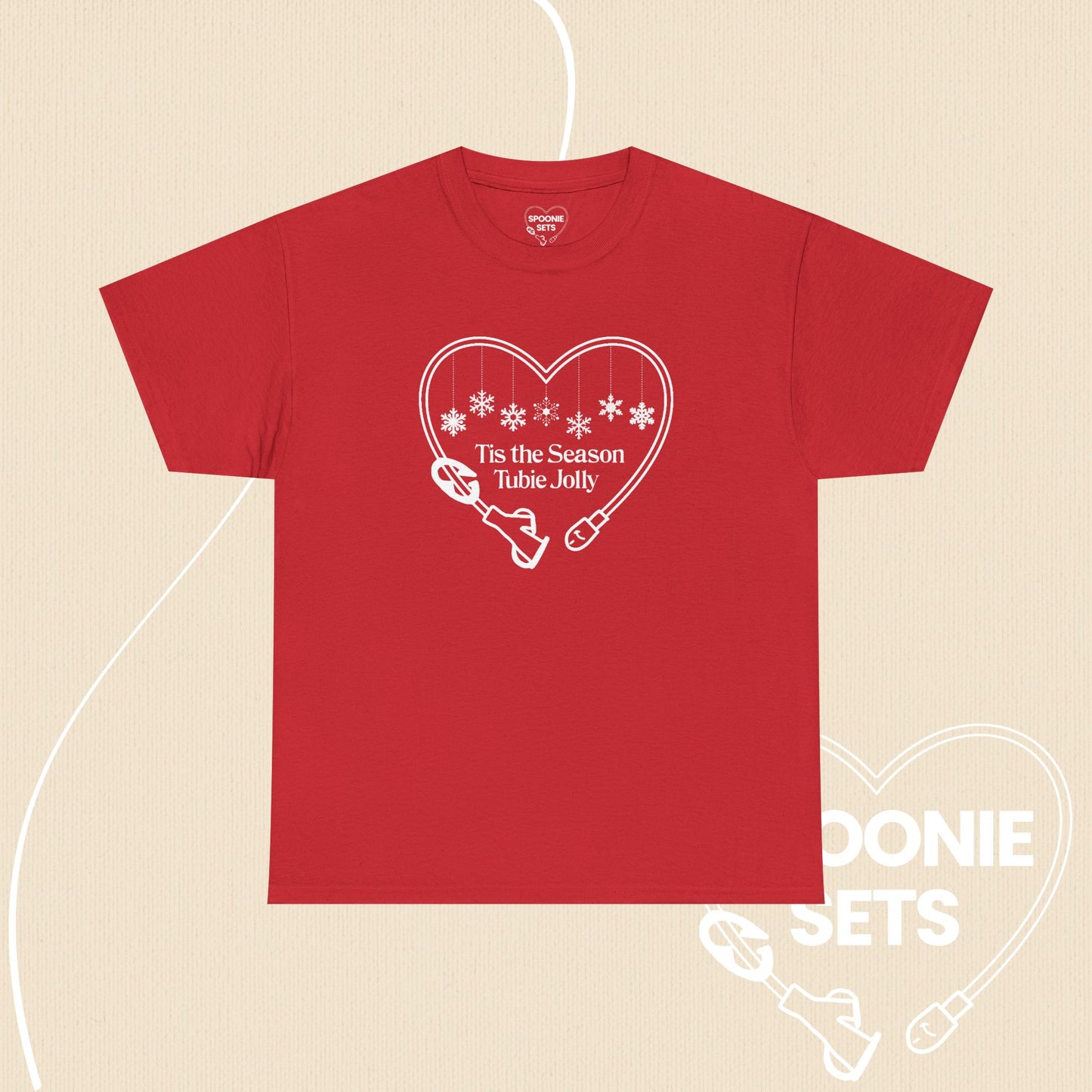 Christmas Feeding Tube Heart T-Shirt: Medical Awareness and Chronic Illness Shirt-T-Shirt-1-12851352871183919206-Red-S-Spoonie Sets