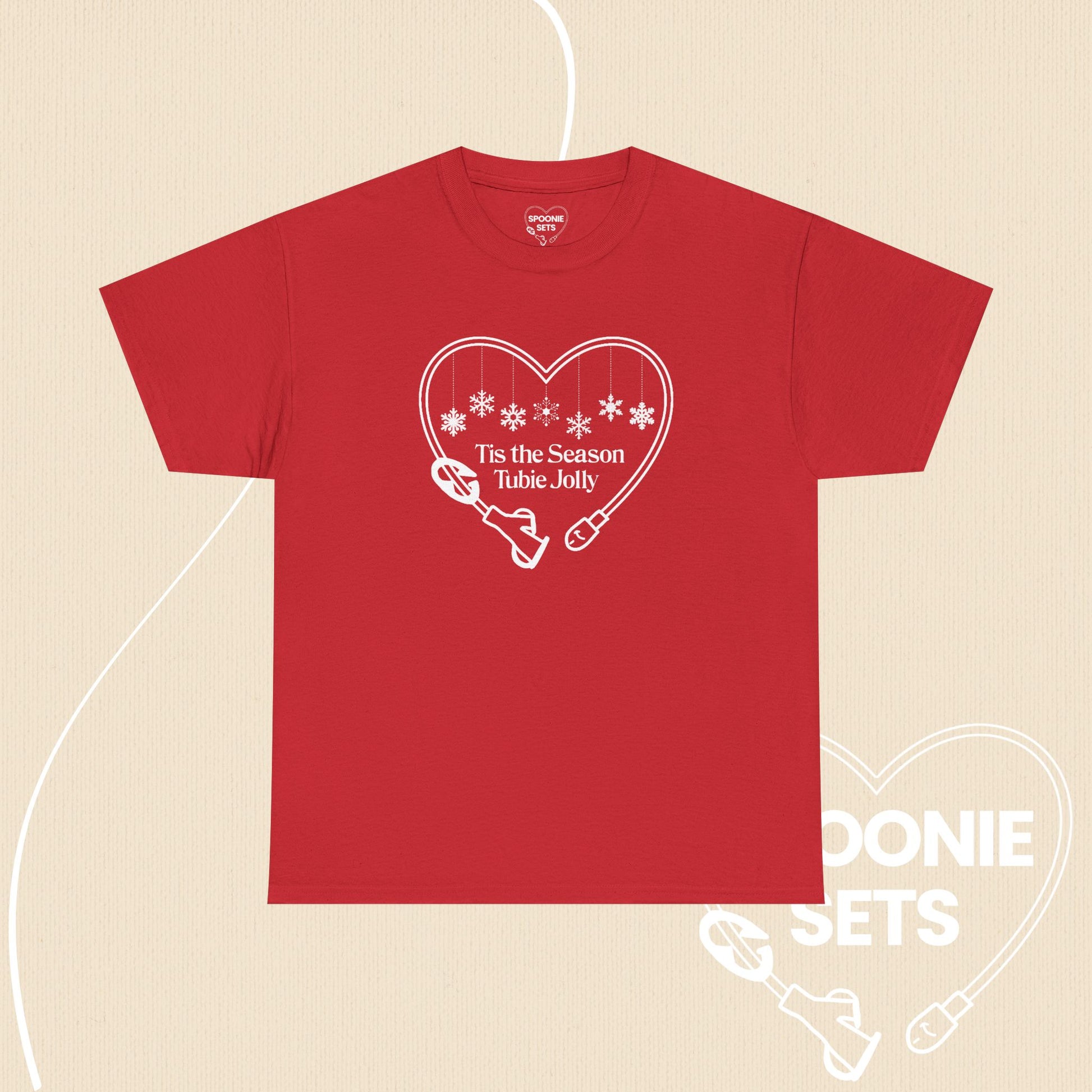 Christmas Feeding Tube Heart T-Shirt: Medical Awareness and Chronic Illness Shirt-T-Shirt-1-12851352871183919206-Red-S-Spoonie Sets