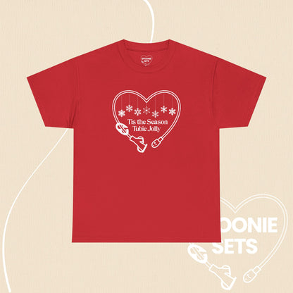 Christmas Feeding Tube Heart T-Shirt: Medical Awareness and Chronic Illness Shirt-T-Shirt-1-12851352871183919206-Red-S-Spoonie Sets