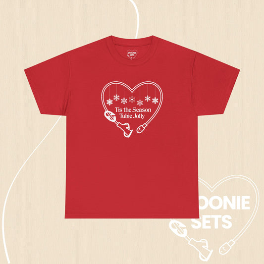 Christmas Feeding Tube Heart T-Shirt: Medical Awareness and Chronic Illness Shirt-T-Shirt-1-12851352871183919206-Red-S-Spoonie Sets