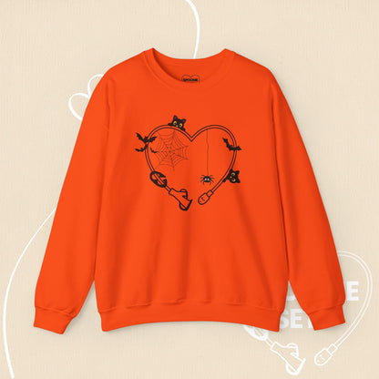 Halloween Feeding Tube Heart Sweatshirt: Medical Awareness Spooky Sweater-Sweatshirt-2-76221956455141648548-S-Orange-Spoonie Sets