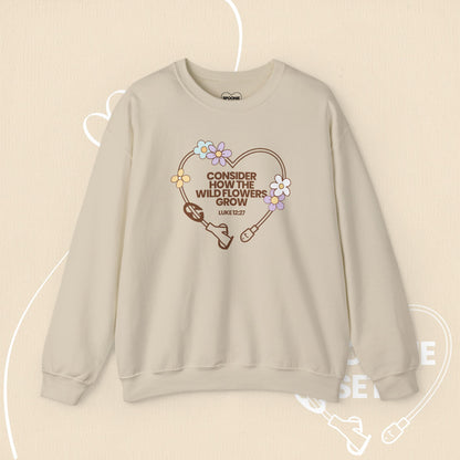 Wildflower Feeding Tube Heart Sweatshirt: Medical Awareness, Christian Faith-Sweatshirt-2-32488267763440541597-S-Sand-Spoonie Sets