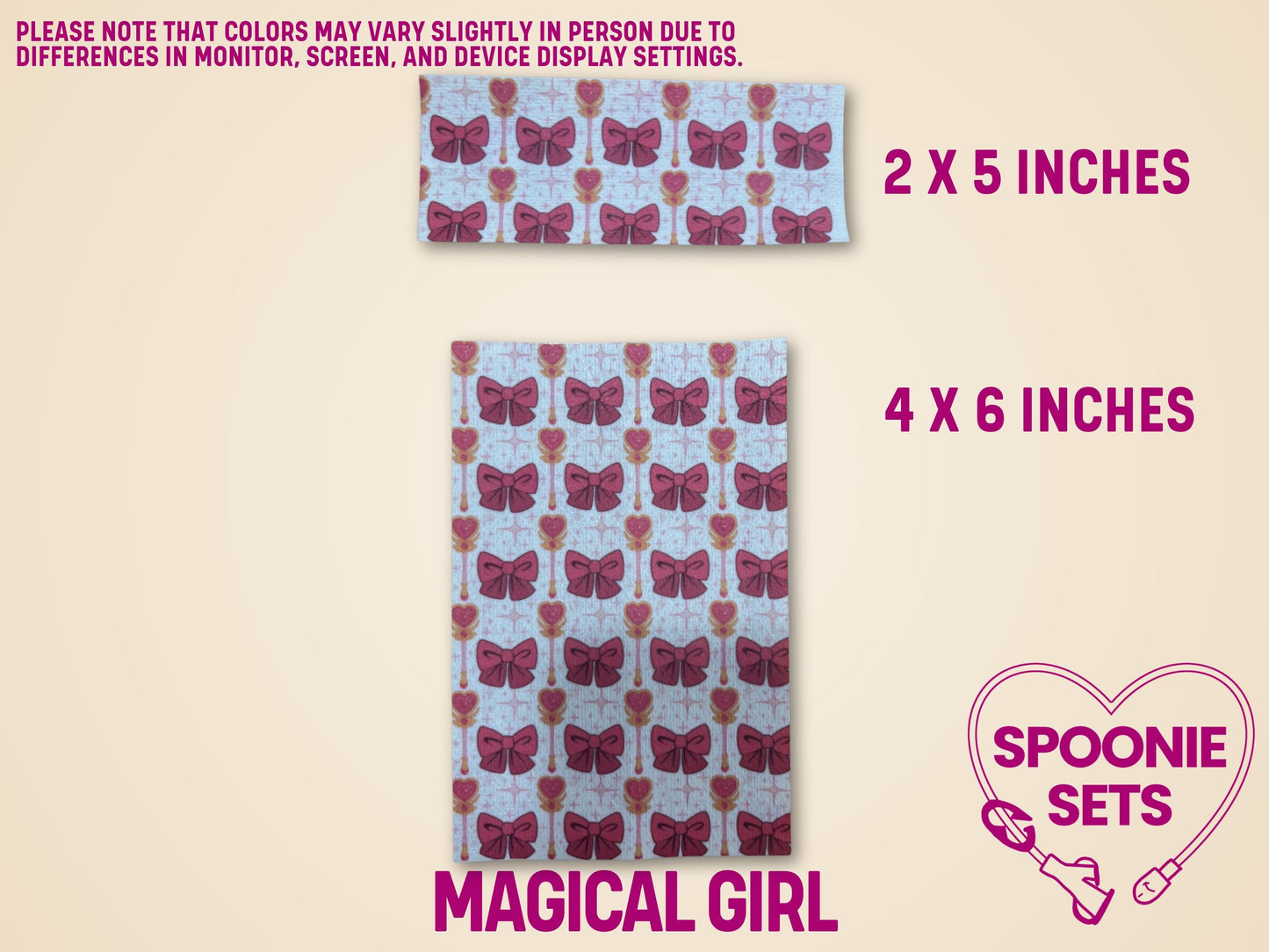 Two sheets of Hypafix tubie tape with a pink bow and magical wand pattern, in 2x5 and 4x6 inch sizes.