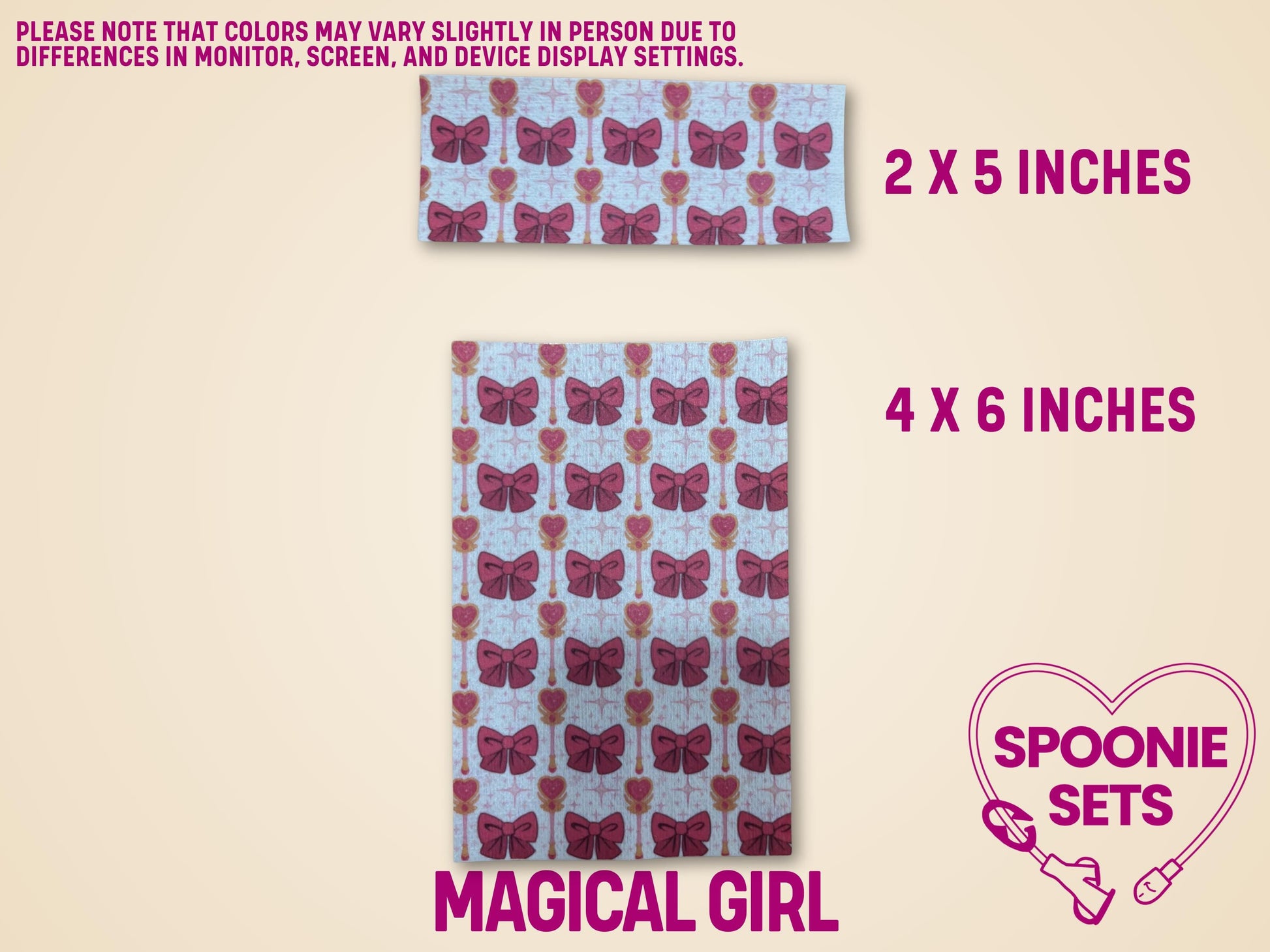 Two sheets of Hypafix tubie tape with a pink bow and magical wand pattern, in 2x5 and 4x6 inch sizes.