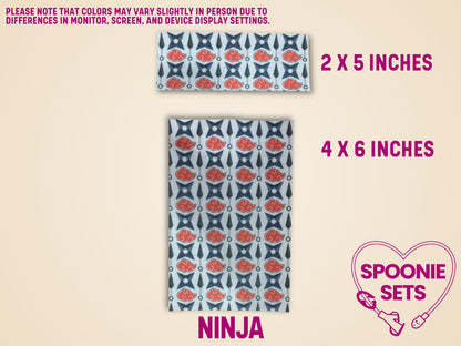 White Hypafix tubie tape with red anime clouds and dark blue geometric patterns in 2x5 and 4x6 inch sheets.
