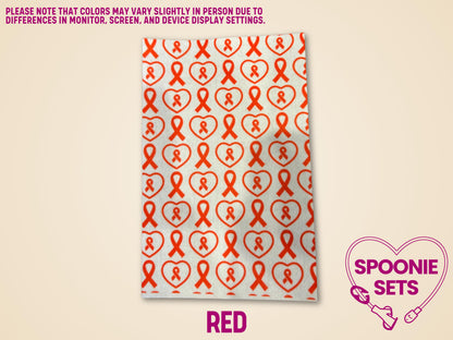 Red awareness ribbon and heart pattern tubie tape sheet made from soft Hypafix tape.