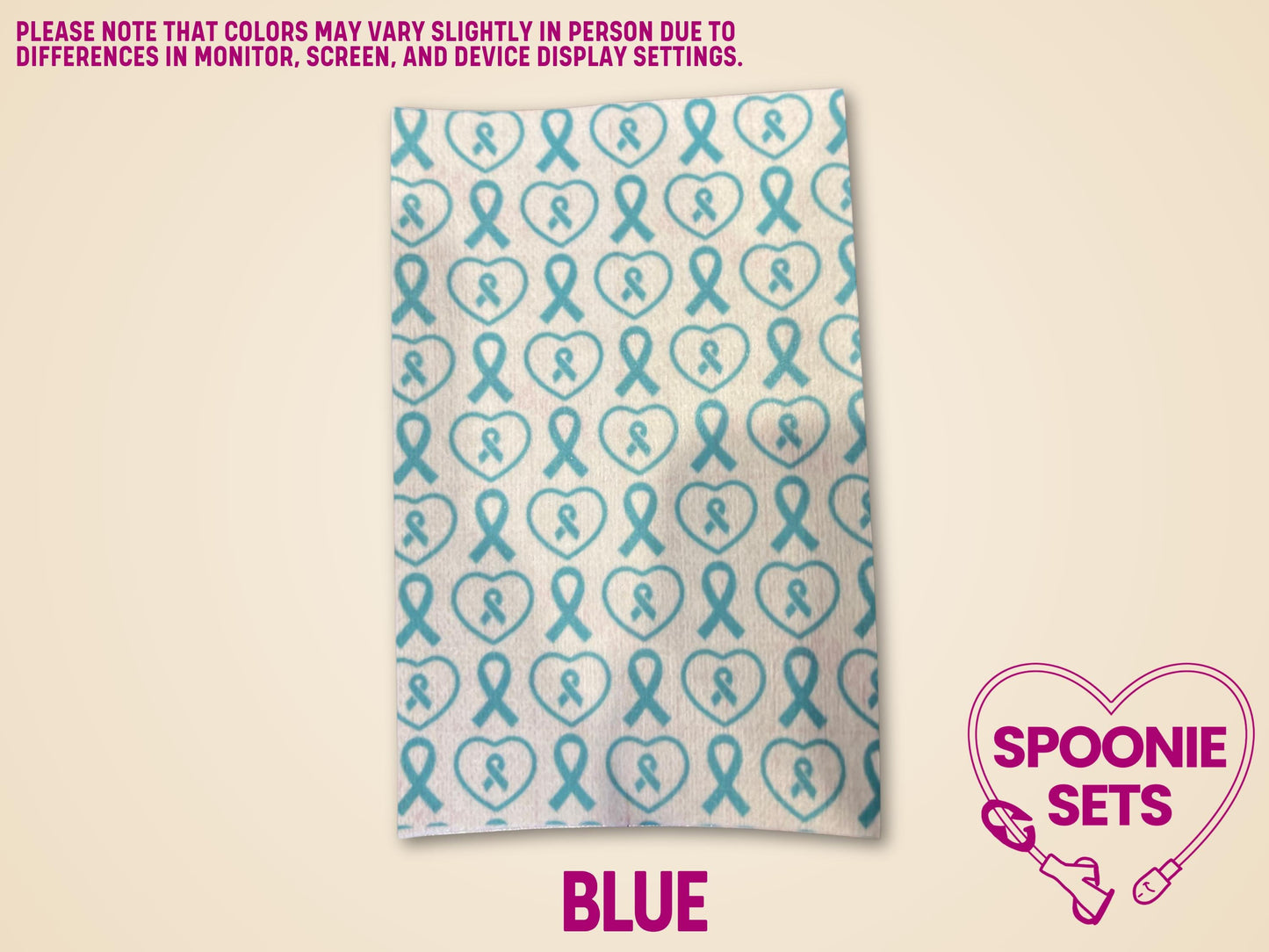 Blue awareness ribbon and heart pattern tubie tape sheet, made from soft Hypafix tape.