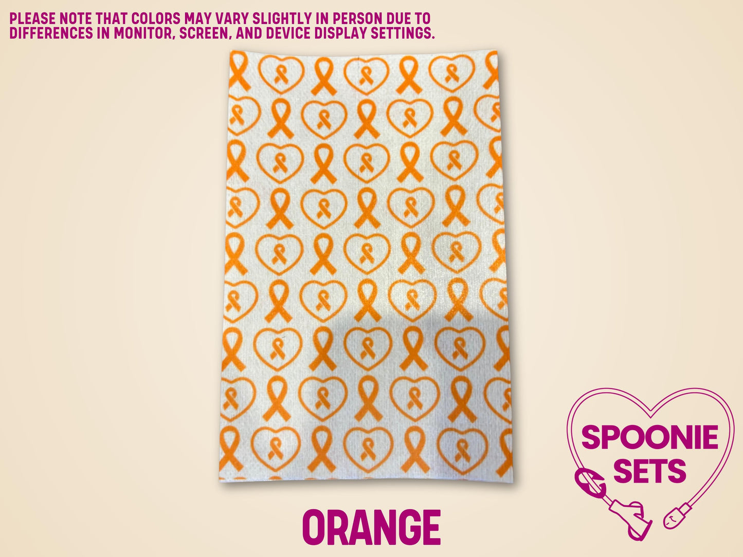 Orange awareness ribbon tubie tape sheet, sublimation-printed Hypafix for medical device personalization.