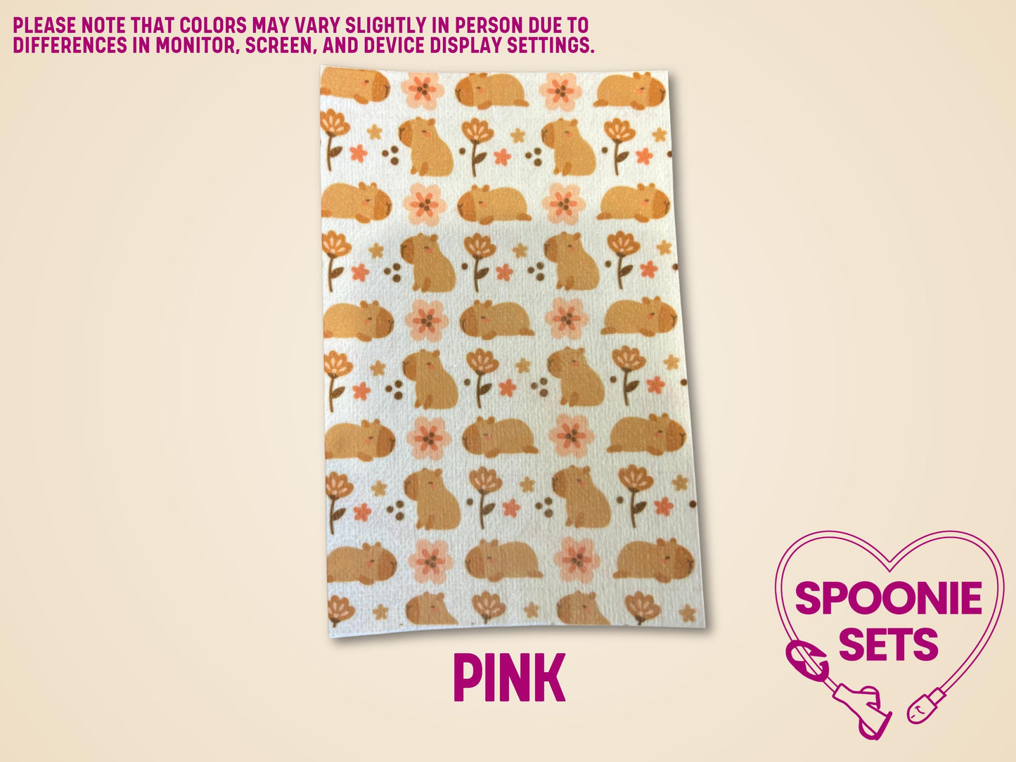 Capybara Tubie Tape: Decorative Hypafix sheet with cute capybaras and pink flowers.