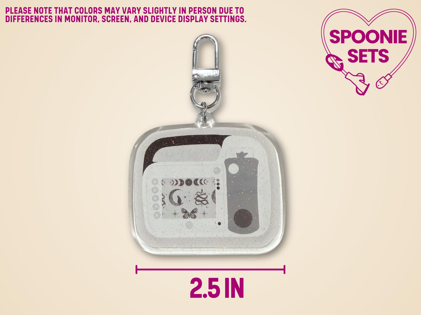 Keychain with dimensions of 2.5 inches underneath