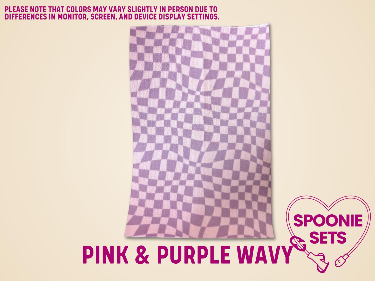 Pink & purple wavy checkered Hypafix tubie tape sheet, 4"x6" or 2"x5" for medical devices.