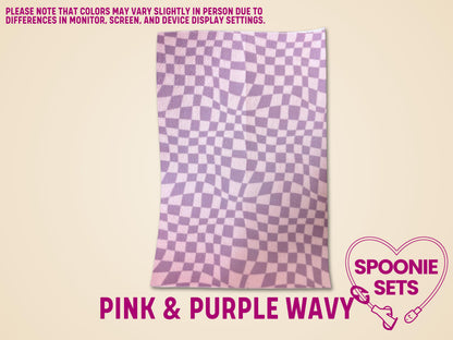 Pink & purple wavy checkered Hypafix tubie tape sheet, 4"x6" or 2"x5" for medical devices.