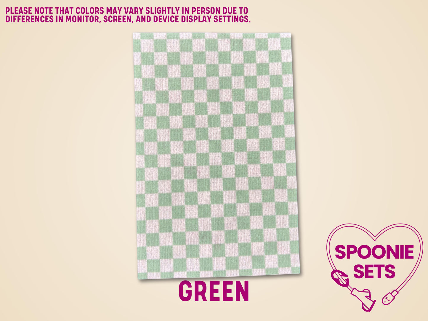 Green checkered tubie tape sheet, sublimation-printed Hypafix for medical device personalization.