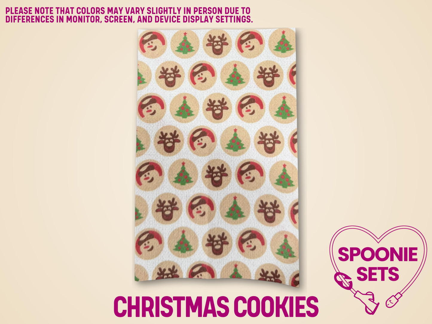 Christmas Tubie Tape sheet with festive reindeer, Santa, and tree cookie designs on Hypafix tape.