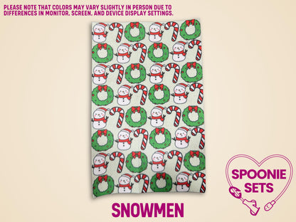 Festive Christmas tubie tape with snowmen, candy canes, and green wreaths on Hypafix tape.