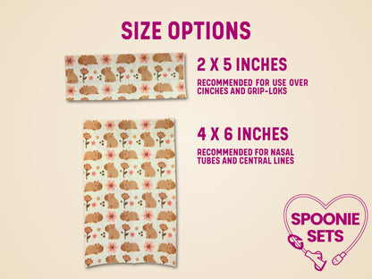 Two sheets of Faith Tubie Tape with capybara and pink flower design, showing 2x5 and 4x6 inch sizes.