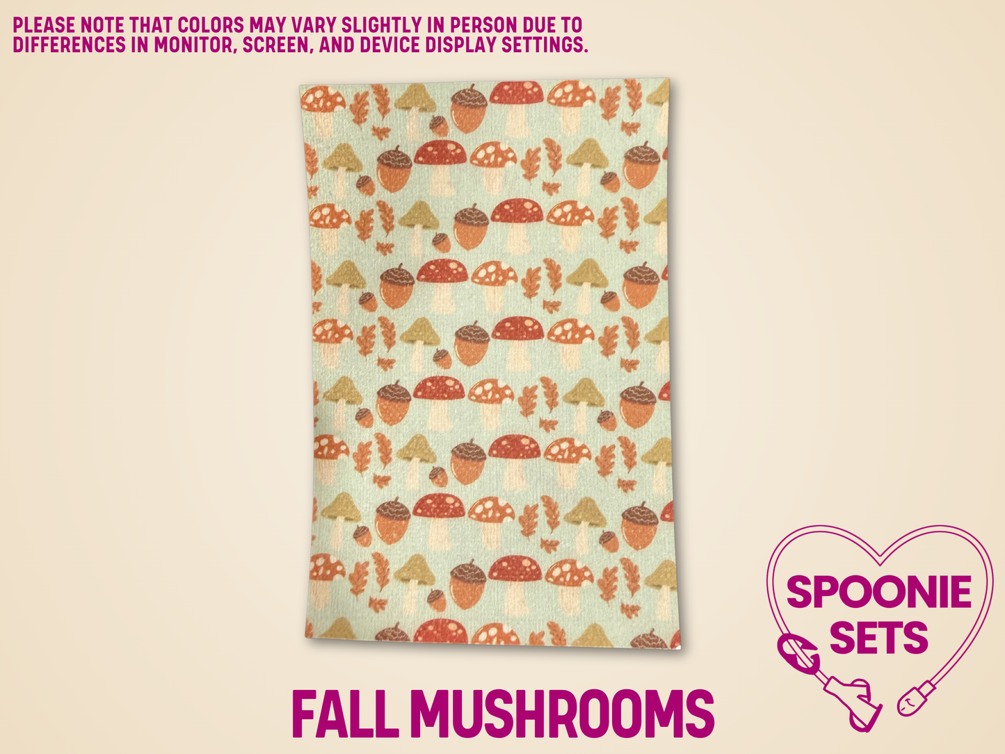 Sheet of Hypafix tubie tape with a fall mushroom design.