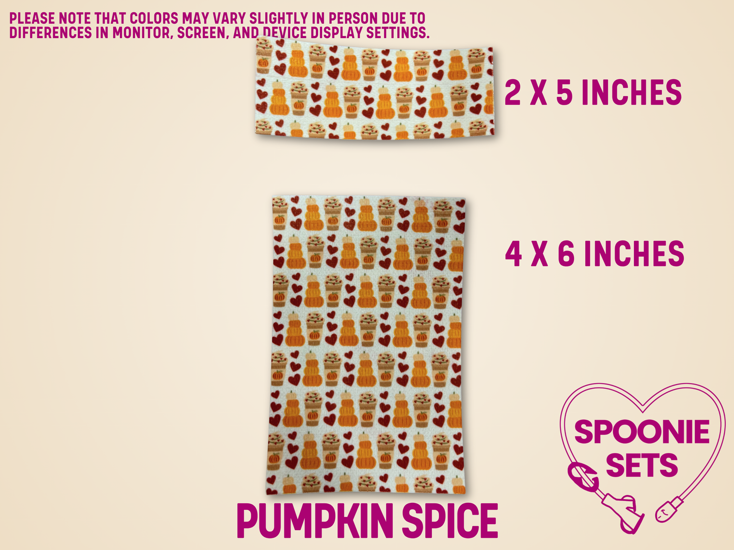 Fall Pumpkin Spice tubie tape sheets in 2x5 and 4x6 inches, featuring pumpkins, coffee cups, and hearts.