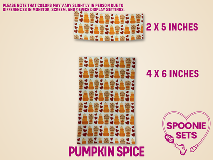 Fall Pumpkin Spice tubie tape sheets in 2x5 and 4x6 inches, featuring pumpkins, coffee cups, and hearts.