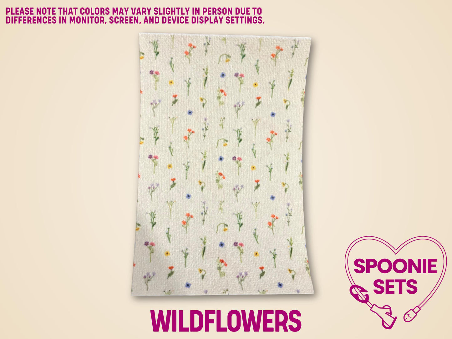 Wildflowers tubie tape sheet with small, colorful floral designs on a light background.