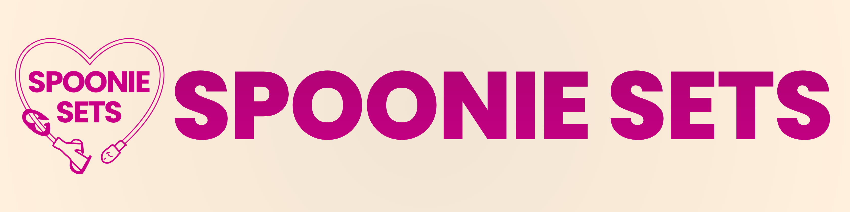 Spoonie Sets logo with pink text "Spoonie Sets" on a beige background